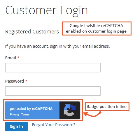 reCAPTCHA for Customer Login Page